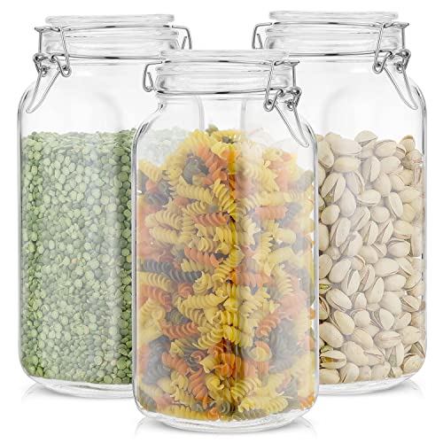 Airtight Glass Jars with Lids Set of 3. 78oz Glass Jar with Lid and 6 Silicone Seals! Large Glass Food Storage Containers. Square Mason Jar (3 Count)