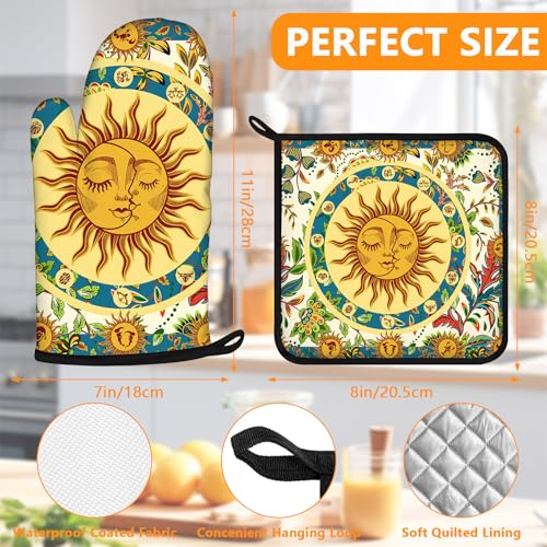 Sun and Moon Oven Mitts and Pot Holders Sets 4Pcs