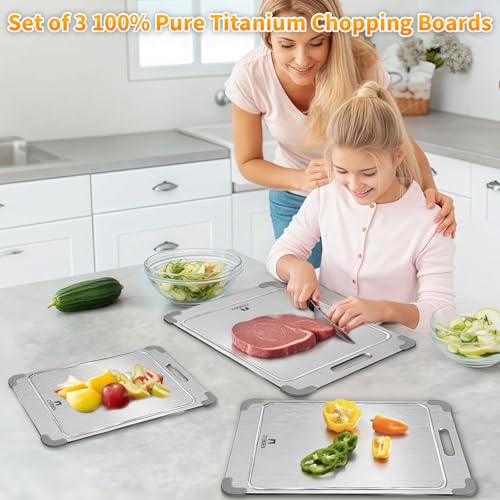 Silicone Corner Titanium Cutting Board Set for Kitchen with Groove (3 Count)