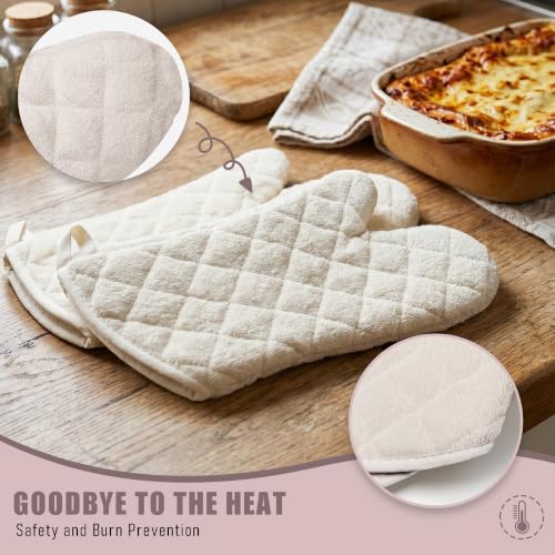 Terry Cloth Oven Mitts 100% Cotton Heat Resistant 13" 482°F Set of 2 (2 Count)