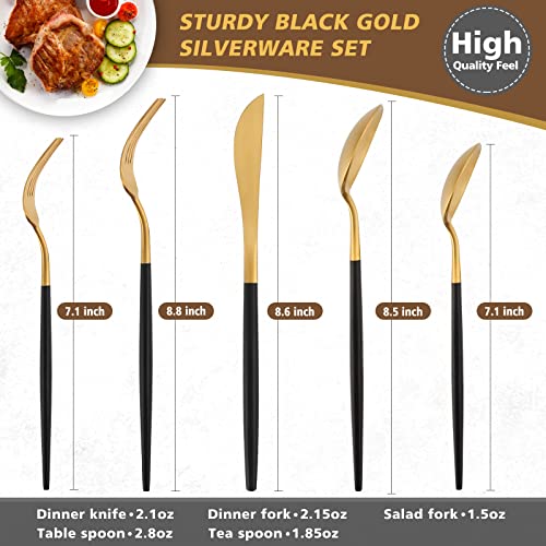 Matte Black Gold Silverware Set