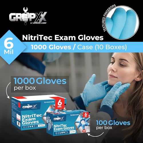 Heavy Duty 6 Mil Blue Nitrile Gloves Disposable Latex & Powder Free (100 Count)