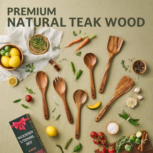 6 Piece Teak Wood Cooking Utensil Set (6 Count)
