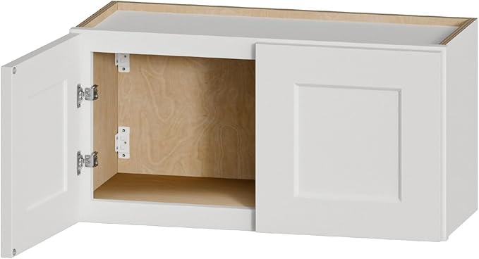 White Shaker Cabinet Wall Mounted, 30Wx15Hx12D Inch Solid Wood RTA Storage Organizer with 2 Doors & Shelves, Space-Saver for Laundry, Kitchen, Bathroom, Garage