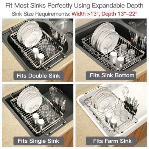 Expandable Dish Drying Rack Over Sink with Extra Drying Mat