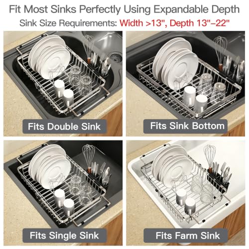 Expandable Dish Drying Rack Over The Sink with Anti Slip Grip