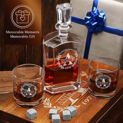 Personalized Old Fashioned Whiskey Decanter and Stones Gift Set