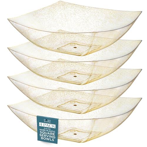 4 Pack Disposable Gold Plastic Serving Bowls Square Party Candy Use 64oz (4 Count)