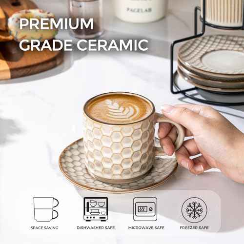 6 OZ Coffee Mugs with Saucer and Stand (4 Count)