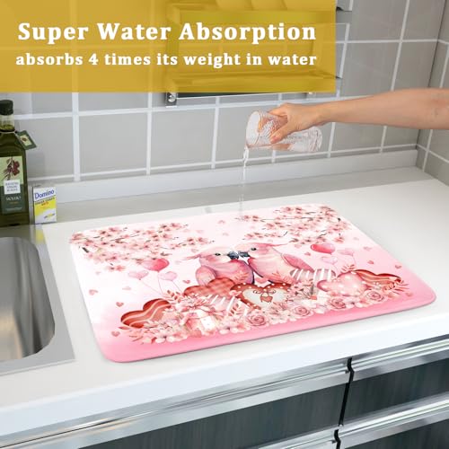 Red Bird Dish Drying Mat Large Absorbent Microfiber Dish Drying Pad for Lover Holiday Decor