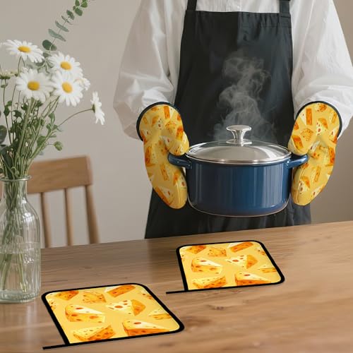 Cute Cheese Oven Mitts and Pot Holders Set (4 Count)
