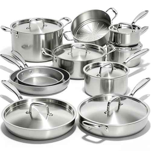 17Pcs 5 Ply Clad Stainless Steel Cookware Set with Lids