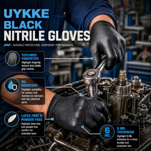 Nitrile Gloves Disposable Rubber Latex Gloves Black Nitrile Latex Gloves Small Black Rubber Gloves Disposable Cleaning Mechanic Gloves HEAVY DUTY 6 Mil Nitrile Gloves (1000 Count)