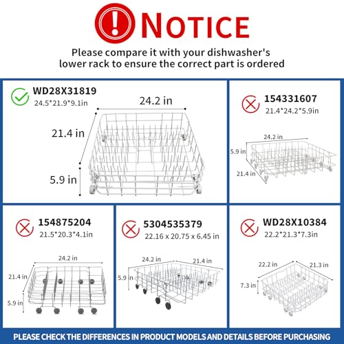 WD28X31819 WD28X10284 Replacement Lower Dishwasher Rack Compatible with GE