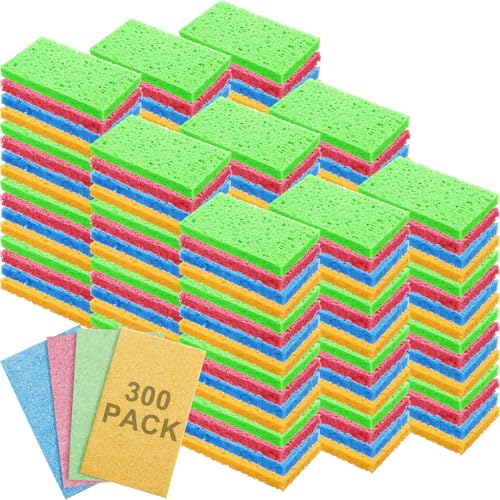 300 Pieces Compressed Wood Pulp Dish Sponges for Kitchen (300 Count)