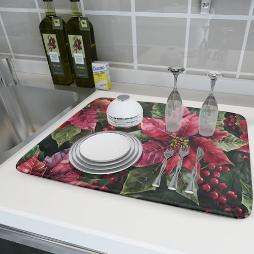 Winter Floral Dish Drying Mat