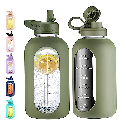 64 oz Glass Water Bottle with Straw