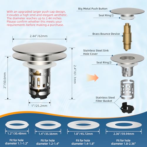 Upgraded 3 in 1 Bathroom Sink Drain Strainer