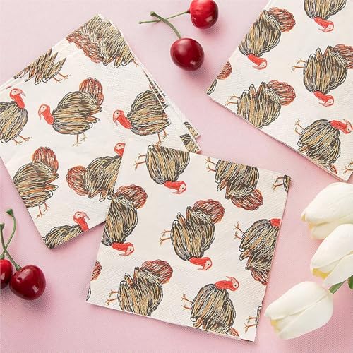 100 Pack Turkey Thanksgiving Cocktail Napkins for Party Supplies (100 Count)