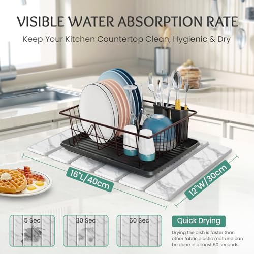 Stone Dish Drying Mat Collapsible Diatomaceous Earth Absorbent Mat Quick Dish Drying Pad Dish Rack Pad Match Any Counter to Multiple Usage for Kitchen