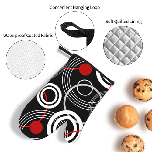 Modern Black Red Retro Oven Mitts and Pot Holders Sets of 3 (3 Count)