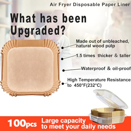 Air Fryer Disposable Paper Liner Square 10 Inch for 8 (100 Count)