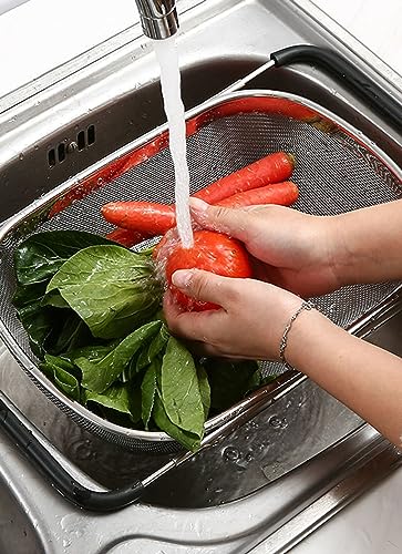 Fine Mesh Colander Over The Sink 6 Quart Stainless Steel Strainer Basket