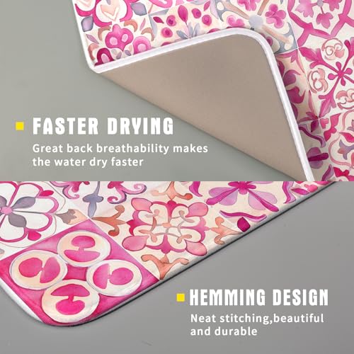 Pink Mexican Tiles Dish Drying Mat Absorbent Microfiber Dish Drying Pad for Kitchen Multi