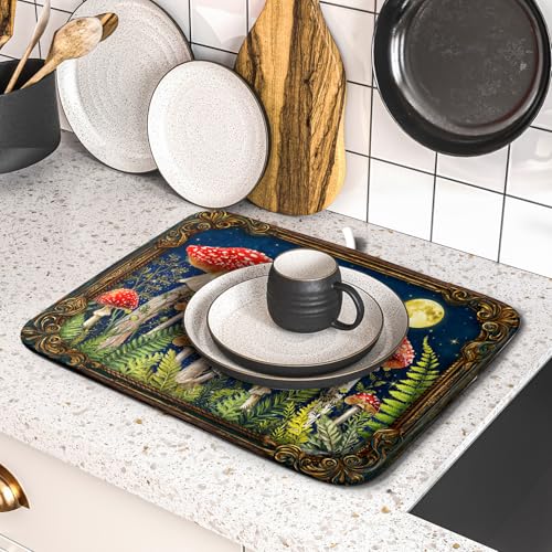 Mushroom Microfiber Dish Drying Pad Absorbent Dish Drainer Kitchen Counter Small 16 X 18 In