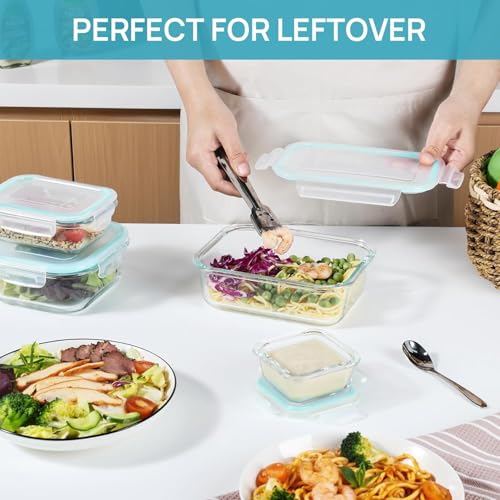 8 Pack Glass Food Storage Containers with Airtight Lids (8 Count)
