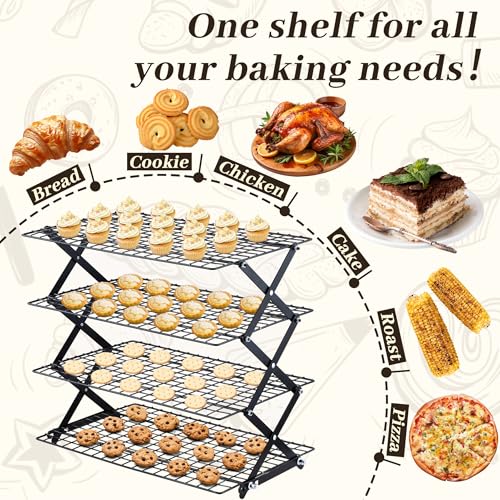 2/3/4-Tier Collapsible Cooling Rack - 3 Setting Design, Adjustable ＆ Stackable Baking Rack, 5 Modes Cooling Racks for Cooking and Baking, Roasting ＆ Grilling Gifts for Picnic Party