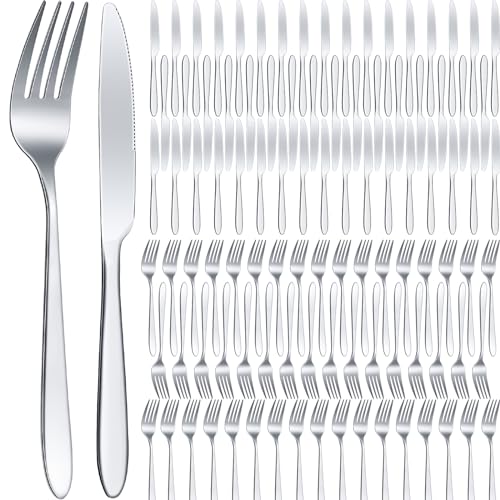 100 Pcs Stainless Steel Forks and Knives (100 Count)