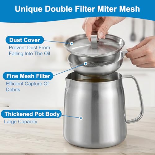 68oz Stainless Steel Oil Filter Pot with Deep Fryer Basket & Oil Strainer
