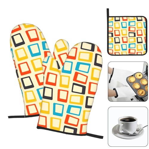 Mid Century Modern Oven Mitts and Pot Holders Sets of 3 (3 Count)