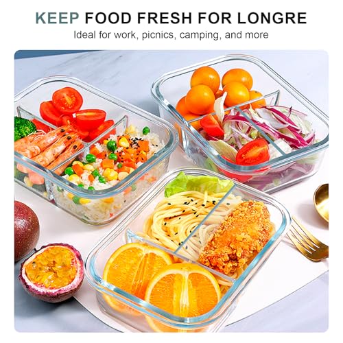 Glass Meal Prep Containers 3 Compartments (5 Count)