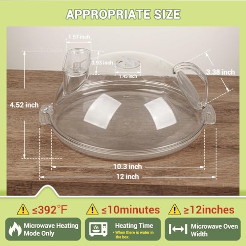 10" Clear Microwave Splatter Cover Water Steamer Integrated Handle