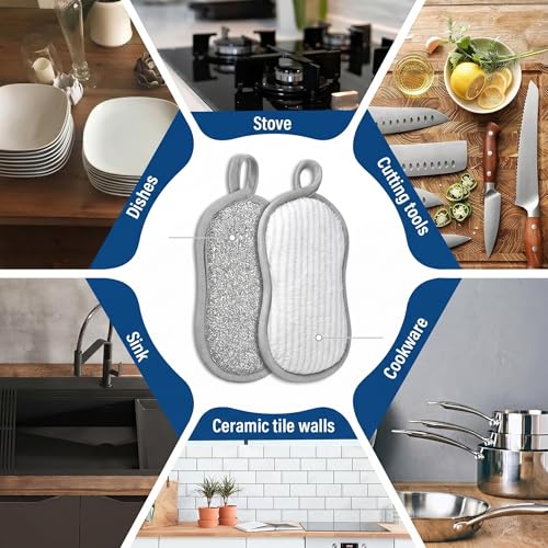3-in-1 Kitchen Sink Drain Strainer and All-Purpose Scrub Sponges, Sink Stopper Pop-Up Drain Plug with Anti-Clogging Food Catcher Basket, Fits US Standard 3-1/2 Inch Sinks,Sponge Cleaning Dish