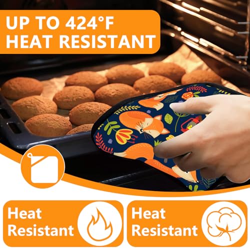 Cute Fox Oven Mitts and Pot Holders Sets 4Pcs
