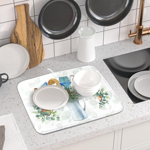 Sage Green Dish Drying Mat for Kitchen Counter