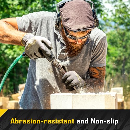 A9 12 Pairs PU Cut Resistant Work Gloves with Grip (12 Count)