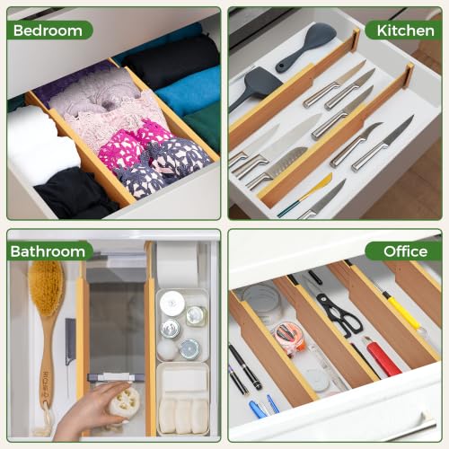 6 Pack Bamboo Drawer Dividers 4.65" High Adjustable from 17'' to 22'' (6 Count)