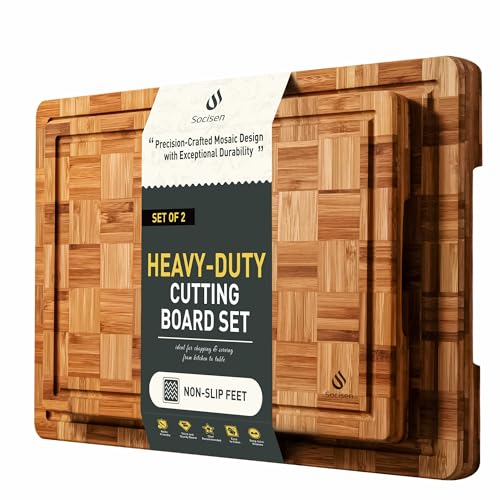 2 Pack Wooden Cutting Boards for Kitchen Bamboo Chopping Boards Non Toxic (2 Count)