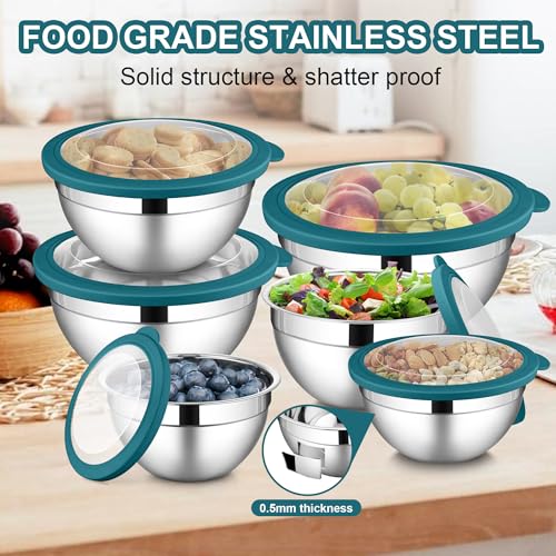 6 PCS Stainless Steel Mixing Bowls with Visible Lid for Food Storage (12 Count)
