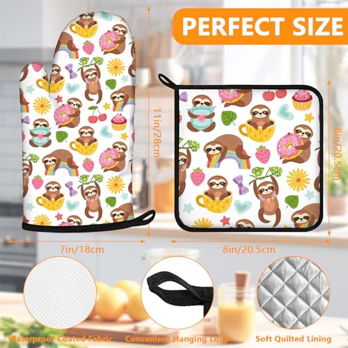 Cute Cartoon Sloth Oven Mitts and Pot Holders Sets 4Pcs
