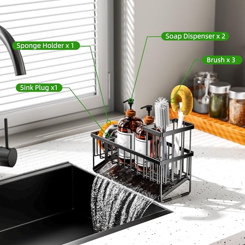 Extra Large Kitchen Sink Caddy Organzier with High Brush Holder