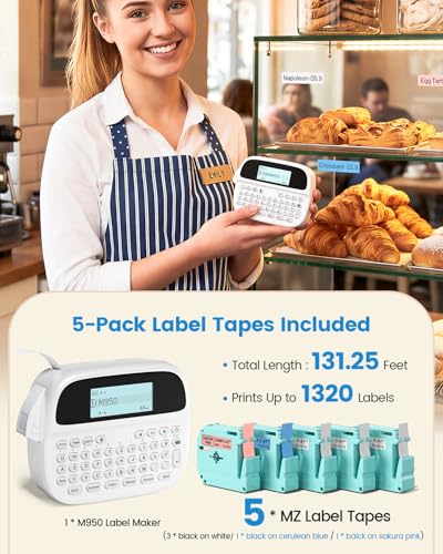 M950 Label Maker Machine with 5 Color Tapes Rechargeable Labeler