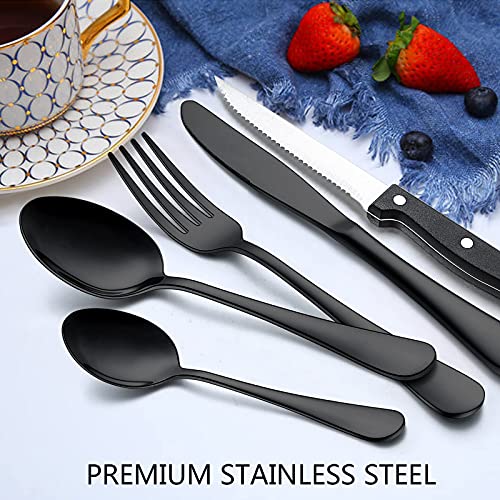 24 Piece Black Flatware Set with Steak Knives (4 Count)