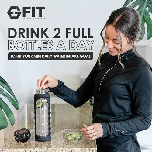 32 oz Glass Water Bottle with Time Marker