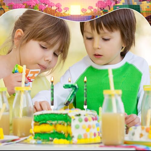 13 Pcs Dynamite Themed Birthday Cake Candles & Number 7 Candle Topper for Pixel Theme Birthday Party (13 Count)