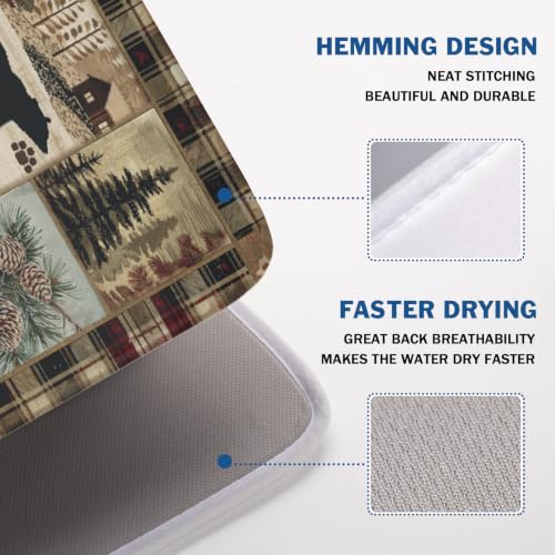 Black Bear Dish Drying Mat Forest Cabin Decorative Dishes Pad 18x24 Inch Absorbent Fast Dry Dish Drainer Rack Mats for Kitchen Counter Sink